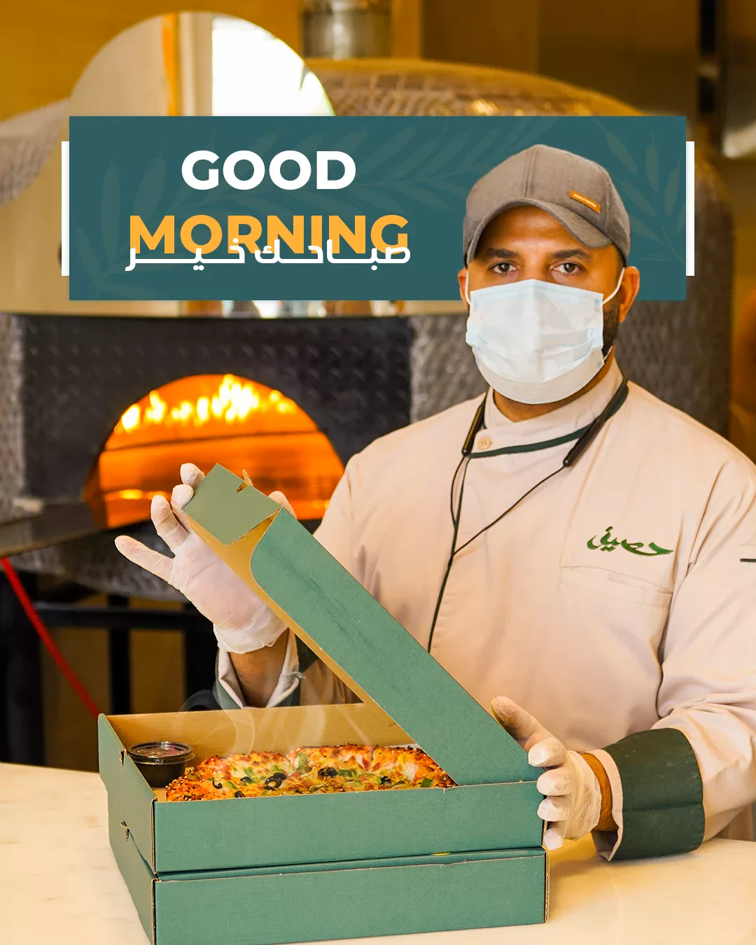 Haseef good morning post with the chef and pizza box